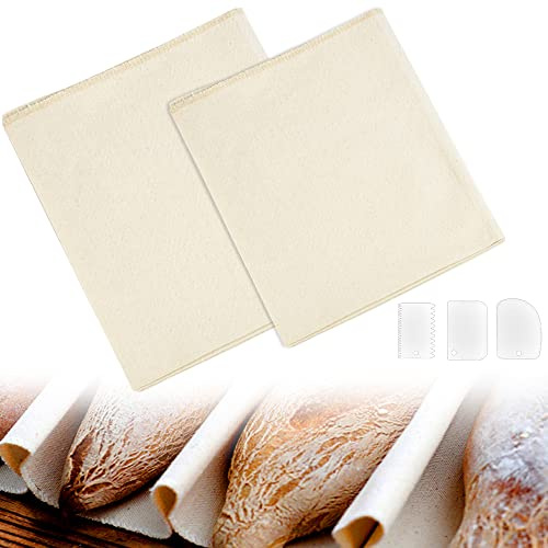 SIYINGSAERY 2 PCS Tissu de Boulanger en Lin 65*90 cm 45*80cm Fermentée Antiadhésif Toile de Couche Pour Pain, 3 Spatule