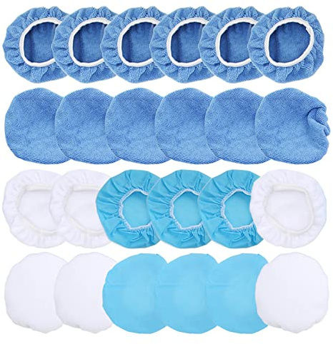 EBTOOLS Polierhauben-Set 24 Packungen Polierhaube 6 Zoll/150 Mm Mikrofaser-Vlies-Baumwoll-Polierpads für Autos, Motorräder, Boote, Polierpad-Abdeckung