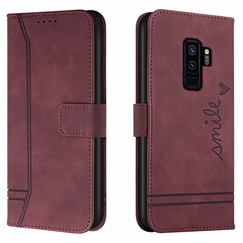Lihondar Kompatibel mit Samsung Galaxy S9 Plus Hülle, Handyhülle Samsung S9 Plus, S9 Plus Leder Klappbar Schutzhülle Tasche Wallet Brieftasche [Standfunktion] Cover Flip Case Klapphülle (Rot)