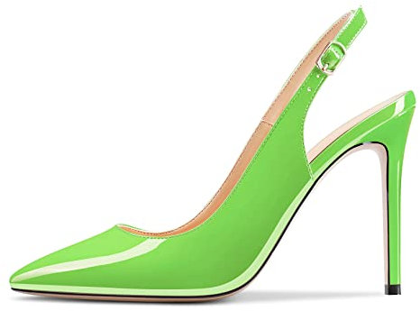 Saekcted Women High Heel Stiletto Slingback Pumps Court Shoe Sexy Clear Ankle Strap 10 CM Heels Sandals Party Shoes Emerald Green 9.5 UK