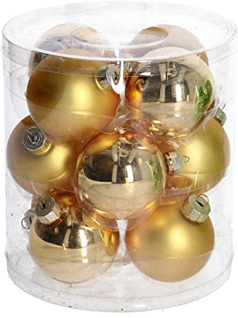 Confezione 12 palline di natale classiche in vetro oro da appendere per decorazione albero 6cm di diametro