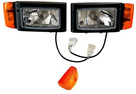MelTruck 2x H4 Scheinwerfer mit Blinker 12V Radlader Schlepper Baumaschinen Schneeraumer und Lampenschirm