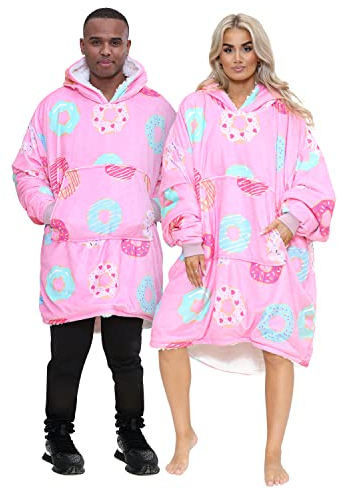 GC GAVENO CAVAILIA Snuggle Blanket Hoodie Oversized Hoodie Decke Wearable Blanket Sweatshirt Frauen Hoodie Pullover Rosa, Doughnut Toppings- Pink, One Size