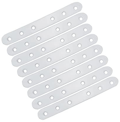 Curqia 8 Sets Flat Straight Bracket Iron Mending Plates Flat Bracket White Repair Fixing Brace with Screws (135mm/5.31 Inch)