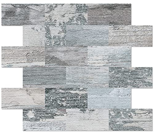 DEWOO Klebefliesen Wandfliesen PVC Fliesen Küchenrückwand Selbstklebend Holz Küche Bad 10-Stück (34 x 29 cm)
