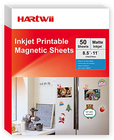 Hartwii Bedruckbare Magnetblätter für Tintenstrahldrucker, 13,5 mm, 21,6 x 27,9 cm, 50 Blatt, dickes magnetisches Druckerpapier für Cricut