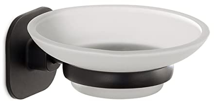 Kiamami Valentina - Porte-Savon Mural Verre/Acier Inoxydable Noir Mat timo