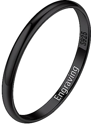 Silvora Vintage Damen Ring Silber 925 Schlichter Fingerring 2mm breit Personalisierter Damen Herren Verlobungsring Ehering Trauring Memoire Ring mit Datum/Name/Text Gravur in Schwarz Ringgröße 62(20)