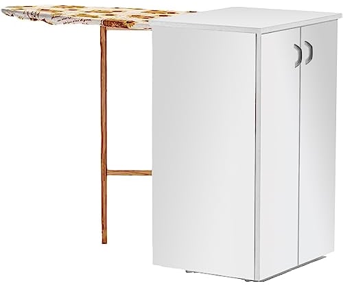 Sicignano | Mobile Asse da Stiro Multiuso, in Legno, 2 Ante, 43x55x85 cm - Organizza e Stira in poco spazio di lavoro con stile - Copriasse da Stiro Disponibile in Colori Assortiti (Bianco Frassinato)