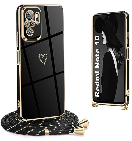 Ptny Coque Compatible avec Xiaomi Redmi Note 10 4G avec Cordon Étui, Galvanisé TPU Silicone Case Antichoc Anti Rayures Souple Cover, pour Xiaomi Redmi Note 10 4G avec Collier Réglable Lanyard Case