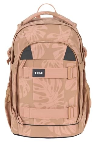 BOLD Lässig Schulrucksack mit Reflektoren und höhenverstellbarem Rückenteil/School Backpack Bold Leaves caramel