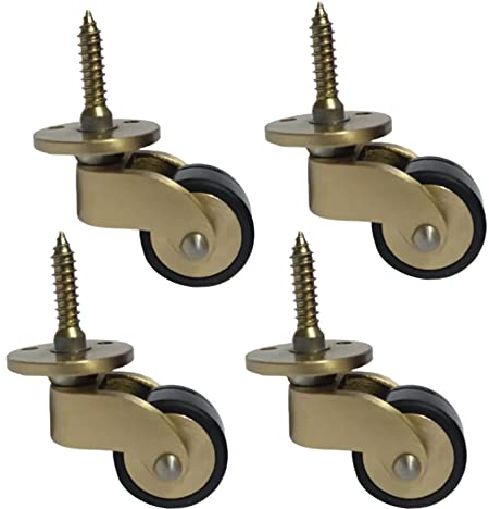 ASHILD Kleine antike Lenkrollen, Möbelrollen aus sivem poliertem Messing, Gummiräder mit 360°-Drehung, mit Schrauben, Ersatz für Möbel, Sofa, Stuhl, Schrank, Belastung 150 kg, 4er-Set (B)
