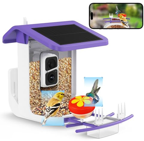 K&F Concept Bird Feeder Camera, Solar Battery Powered Wireless Bird Watching Camera, Smart Bird Feeder with Camera, Auto Capture Bird Video & Notify Detected Birds, for Bird Lover