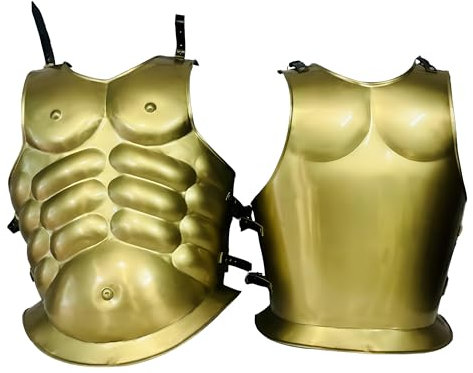 Better Buy Handicraft SCA LARP Muskel-Brustpanzer, geschmiedeter römischer Eroberer, Stahl, goldfarben
