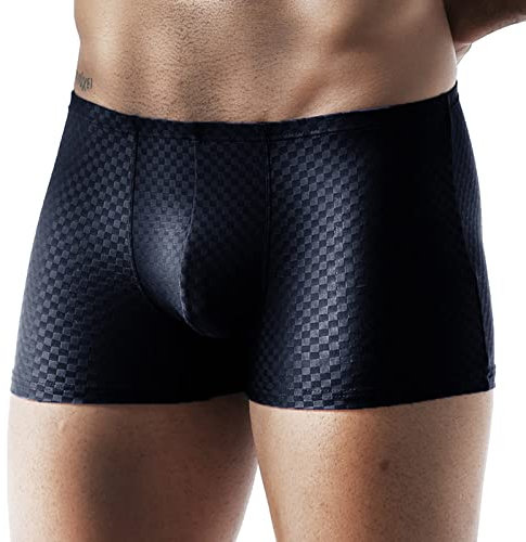 Dinnesis Lammfell Unterwäsche Herren Sexy Summer Thin transparent Ice Silk Boxer für Männer atmungsaktive Herren Taille Nicht-Unterwäsche Unterhose Herren Weit (Black, XXXL)