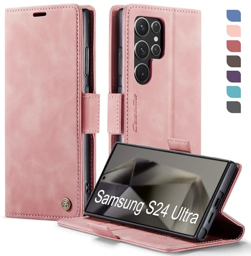 XYGLOW Coque pour Samsung Galaxy S24 Ultra 5G Etui Housse【RFID Blocage】 Premium en Cuir PU Pochette de Portefeuille Fermeture Magnetique Flip Case Rabat Clapet pour Samsung S24 Ultra 5G Étui,Rose