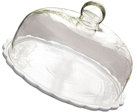 Amosfun Ceramic Cake Stand with Lid Glass Dome Cake Cover 9 Inch Dessert Server Clear Cupcake Stand Food Serving Tray for Home Restaurant Party