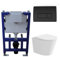Verona Matt White Wall Hung Rimless Toilet with Soft Close Seat Black Pneumatic Flush Plate 820mm Frame & Cistern