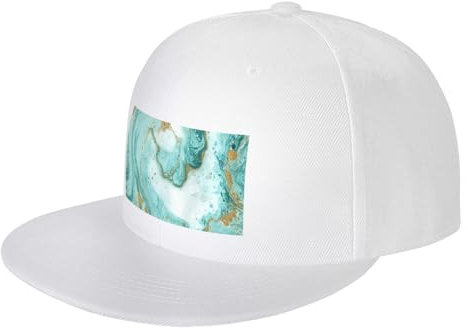 JCAKES Flache Schirmmützen für Damen und Herren, Blaugrün und Gold, Marmor/Herren, verstellbare Snapback-Kappe, langlebig, leicht, bequem und leicht zu reinigen, weiß, One size