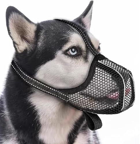 LHOEST Maulkorb für Hunde Weich Netzmaulkorb Hund Maulkorb für Kleine Hunde Große Mittlere Maulkörbe Reflektierend Netz Maulkorb Hund Weicher Verstellbare Maulkörbe Verhindert Beißen Bellen Kauen