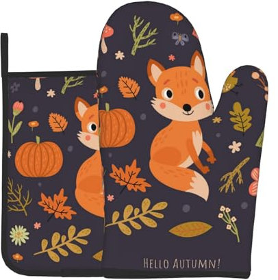 Herbst süßer Fuchs, Ofenhandschuhe und Topflappen, Kochhandschuhe, hitzebeständige Backhandschuhe