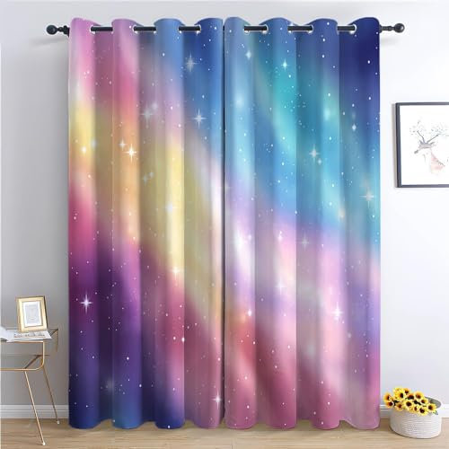 Regenbogen-Farbverlauf Muster Verdunkelungsvorhänge mit Ösen - 2er Set, 280 x 260 cm Ätherische skurrile Fantasie Blickdichte Thermo-Gardinen, Kälteschutz, Raumteiler, für Schlafzimmer und Fenster