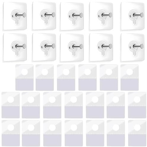 WHYCNJL 10 Pièces Crochets avec 20 pièces de Crochets Autocollants avec Trou Rond Transparent Clou Adhésif Accrocher des Tableaux Sans Percer Clous Adhésifs Muraux pour Cadres Photo