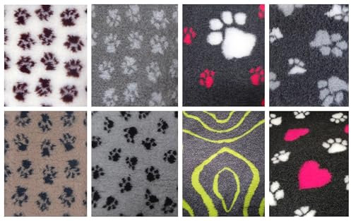 Krambambulishop.de Vet-Bed Softbed Dry-Bed Hundebett Hundedecke Vetbed Trockenbett rutschfest 22mm Florhöhe (Dunkelgrau + graue und weiße Pfoten, 1m x 1,60m)