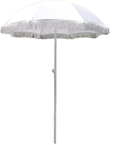 Blanco Sombrilla Playa 140 Cm Parasol Jardín Exterior Grande con Flecos Sombrillas Terraza Protección UV50+ Sombrilla Jardín Inclinable Portátil Boho Beach Umbrella For Sand Impermeable