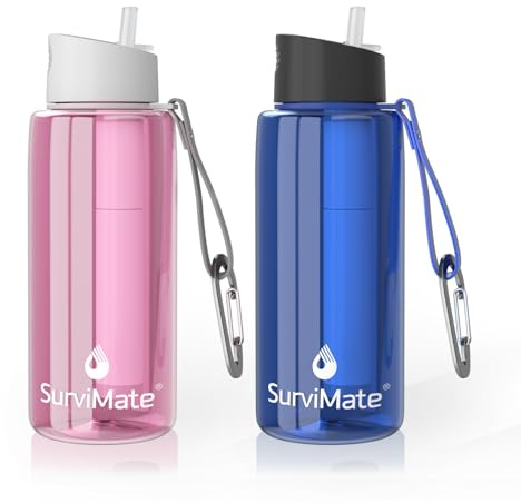 SurviMate Purified Water Bottle for Camping, Hiking, Backpacking and Travel, BPA Free with 5-Stage Intergrated Filter Straw