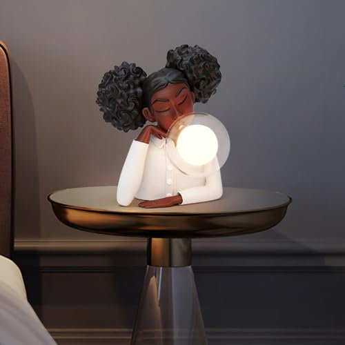 Kreatives Nachtlicht Tischdekoration, Blasenblasen Mädchen Moderne Schreibtischlampe Beleuchtung, Batteriebetriebene Schöne Harz Tischlampe mit G4 Glühbirne & Transparent Glas Lampenschirm (Mädchen 3)