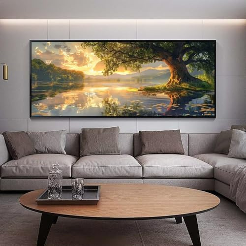 Diamond Painting Sonnenuntergang diamond painting erwachsene groß xxl 120 x 50 cm 5D Diamant malerei Set BaumdesLebens Full Round Strass DIY Kreuzstich Diamond Art Kunst für Home Wand Dekor Gifts B94
