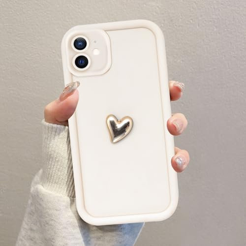 Kueqeay Coques pour iPhone 11 6,1'', Étui Blanc Souple Silicone Aesthetic Amour Modèle 3D Dessin Durable Housse de Antichoc Camera Protection Cover Filles, 03