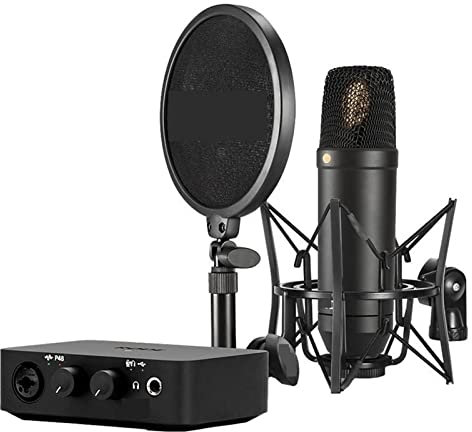 Msuiiixcccc Microphone Complete Studio Kit with AI-1 Audio Interface, NT1 Microphone, SM6 Shockmount, and XLR Cable Suitable for Anchor, Dubbing Studio, Recording, St