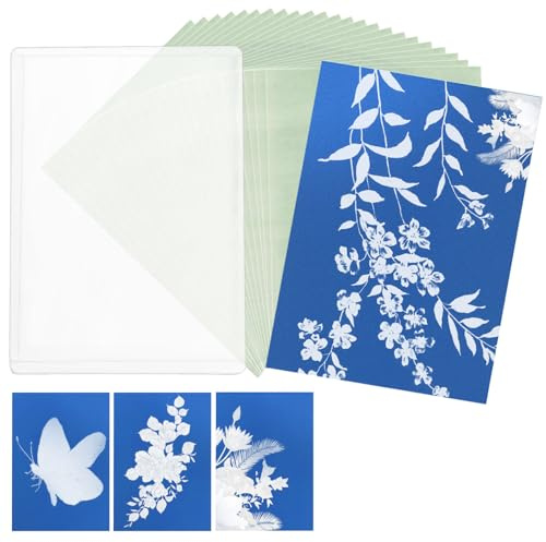 24pcs Sun Print Paper Kit for DIY Art Education Supplies | A4 Cyanotype Paper & Folder High Sensitive Sun/Solar Activated Printing Art Paper Sunlight Photography & Craft Projects