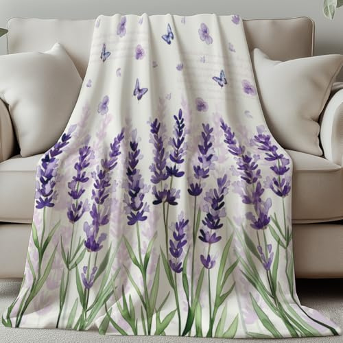 GLOBLELAND Lavender Butterfly Throw 59×51 inch Flowers Soft Cozy Flannel Blanket Washable Fuzzy Throw Blanket for Home Office Room Bed Sofa Chair Women Man