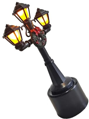 predolo Miniatur Straßenlaterne als Puppenhaus Zubehör Und Laternenmast EIN Gartenlampe Modell Und Miniaturleuchte mit Licht für Miniaturwelten Und, DREI Köpfe