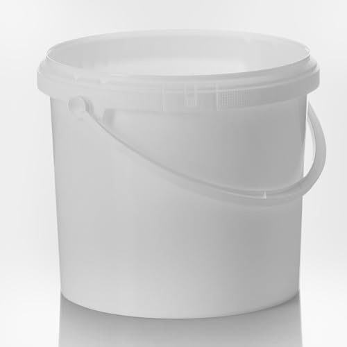 5L White Plastic Bucket with Handle & Lid – Durable Food Grade Container for Bulk Storage, Catering, Paint, Cleaning, Liquids, Sauces, Jam & Honey (Pack of 1)