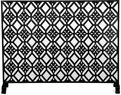 AISNXOQI Kaminschutz, flach, Einzelpaneel mit Netzabdeckung, babysicher, robuster Stahl-Feuerschutz für offenes Feuer/Gasfeuer/Holzofen, 100 x 80 x 20 cm (Farbe: Schwarz)