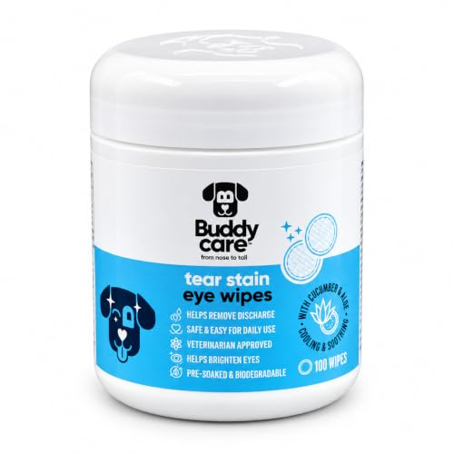 Buddycare Dog Eye Wipes 100 pre-soaked Biodegradable dog Tear Stain Remover wipes. Pet Eye Wipes Remove Tear Stains, Dog Eye Crust & Eye Discharge