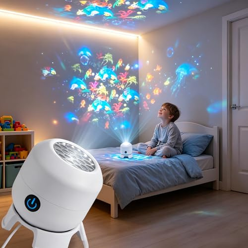 Proiettore LED Dinamico Rotante, Luce Notturna a Rotazione con Base, Proiezione 360° di Oceano e Fiocco di Neve, Lampada Proiettore per Decorazione della Camera dei Bambini e Decorazione Domestica