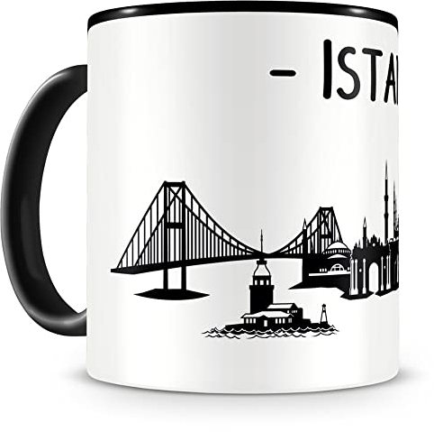 Samunshi® Istanbul Skyline Tasse Kaffeetasse Teetasse H:95mm/D:82mm schwarz