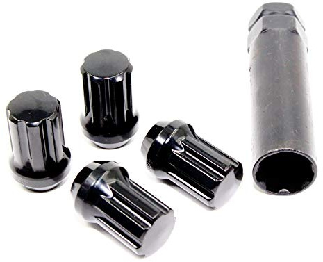 Set of 20 Veritek 14x1.5mm Gloss Black Spline Drive Tuner Lug Nuts w/Key 1.40 Inch for Aftermarket Custom Wheels