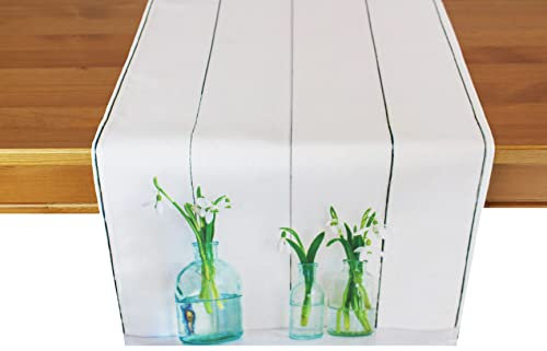KAMACA Tischläufer Frühling Ostern Blumen Hasen Dekor Osterhasen Ostereier Bunt Waschbar Fleckschutz Küche Esstisch Tisch Dekoration (40x160 Schneeglöckchen)
