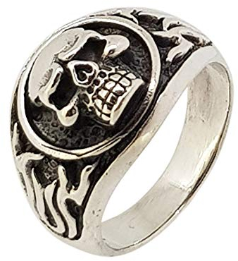 Treasure Bay 925er Sterlingsilber-Band, klobiger Biker-Totenkopf-Ring, polierter Ring, Silberring für Herren, Sterling Silber