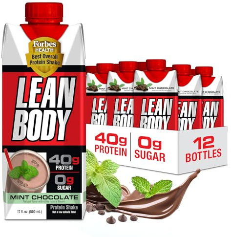 Lean Body Ready-to-Drink Protein Shake, 40g Protein, Gluten Free, 22 Vitamins & Minerals, (Recyclable Carton & Lid - Pack of 12) LABRADA (Mint Chocolate)