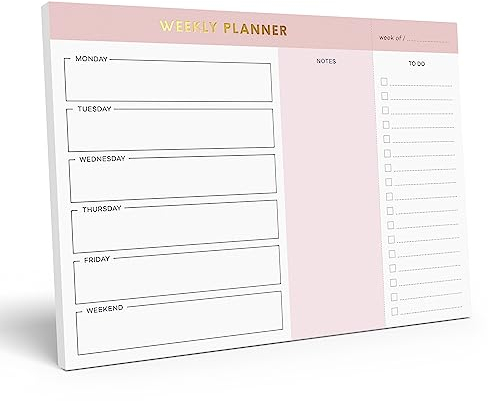 Sweetzer & Orange Wochenplaner-Pad - Magnetischer Organizer ohne Datum, Notizblock mit abreißbarer Aufgabenliste - Für Studium, zu Hause, im Büro - 52 Premium-Blätter - 17,7 cm x 25,4 cm