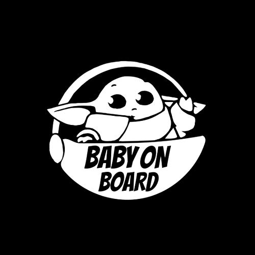 Baby on Board Cute Yoda Caution Aufkleber Vinyl Aufkleber Auto LKW Wand Laptop | Weiß | 14 cm breit