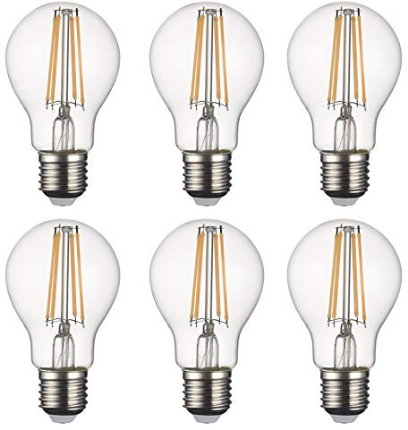 SD LUX LED Glühbirne Base Classic A Lampe E27, 8W 850 Lumen Filament Lampen, ersetzt 75W Glühfadenlampe, 2700K Warmweiß Glühbirnen,Schraube Edison Lampe, nicht dimmbar, 6er Pack (A60E27Klar)