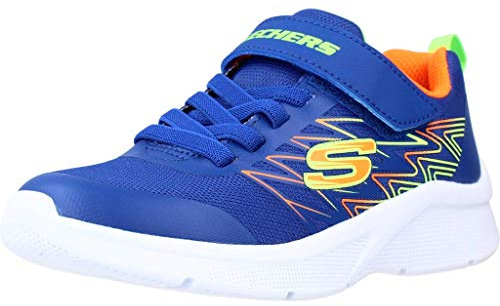 Skechers Jungen Microspec Texlor Trainer, Blue Textile/ Orange & Lime Trim, 37 EU